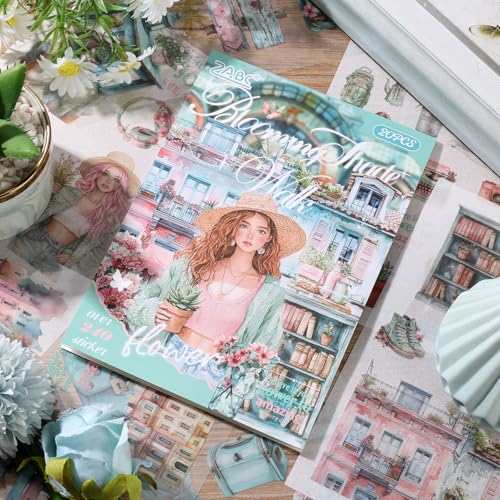 Scrapbooking Stickers 20 Sheets Pre-Cut 200 washi Stickers PET People Sticker Books for journaling Scrapbook Supplies Transparent Journal Sticker - color: Cyan