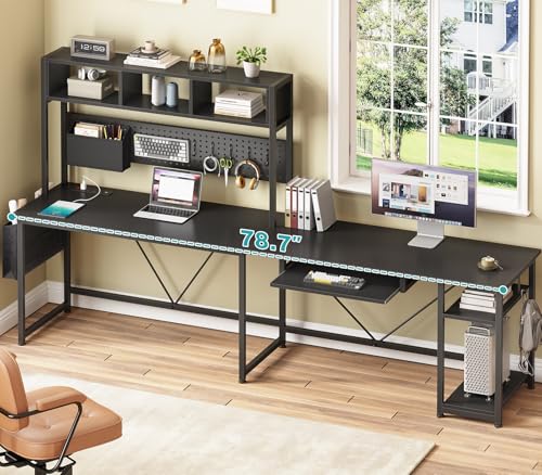 SEDETA L Shaped Gaming Desk with Hutch, 57.5” Reversible Corner Computer Desk with Storage Shelves, Gaming Desk with Pegboard, LED Lights, Power Outlet, Keyboard Tray and Storage Bag, Black - color: Black