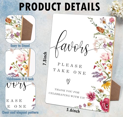 Favor Please Take One Sign, Wedding Signs for Ceremony and Reception, Floral Bridal Shower Decorations, Wooden Wedding Signage, Bridal Shower Decor, Supplies for Engagement and Anniversary Party, 18 - color: Favors Please Take One Sign, 18