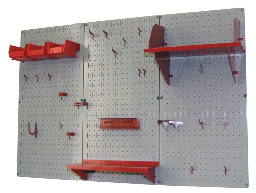 Wall Control Pegboard Organizer 4 ft. Metal Pegboard Standard Tool Storage Kit with Gray Toolboard and Red Accessories - color: Gray Pegboard with Red Accessories