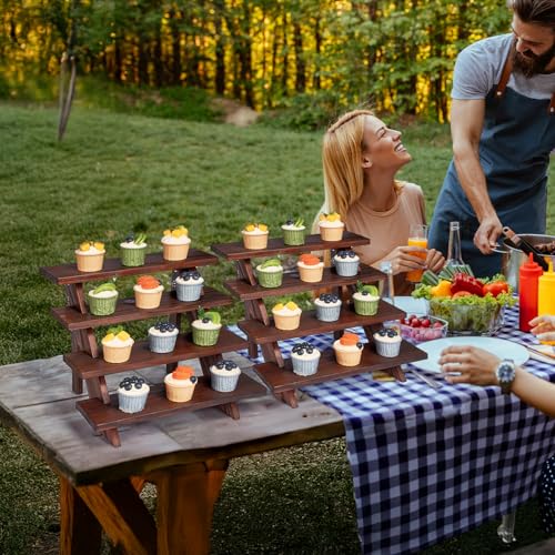 DAOYOUSKY 2Pcs Wooden Rustic Cupcake Stand for 24 Cupcakes, Stepped Wood Display Stand for Weddings, Tiered Party Table Display Riser for Food , Dessert, Cookie, Decor, Craft Show, Brown - color: Brown - 2Pcs