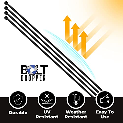 Bolt Dropper 12" Black Zip Cable Ties (100 Set), 120lbs Tensile Strength - Heavy Duty, Self-Locking Durable Plastic Cable Wire Ties for Indoor and Outdoor by Bolt Dropper (Black) - color: Black, size: 12" 120lb