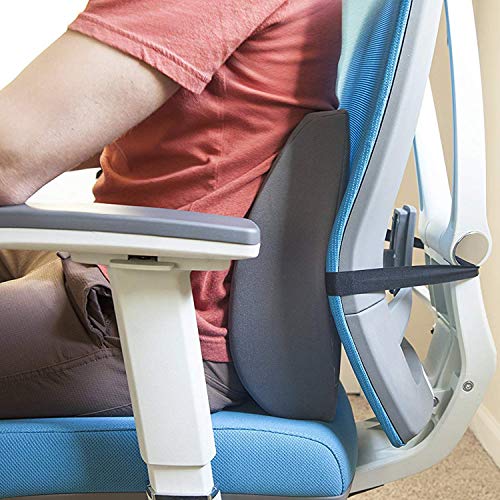 DMI Lumbar Support Pillow for Chair to Assist with Back Support with Removable Washable Cover and Firm Insert to Ease Lower Back Pain while Improving Posture, 14 x 13 x 5, Contoured Foam, Elite, Gray - color: Gray, size: 1 Count (Pack of 1), style: Elite