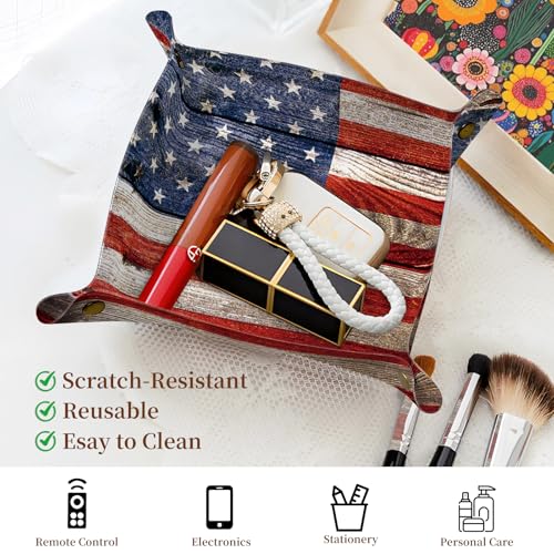 PU Leather Jewelry Valet Tray, Portable Catchall Tray for Keys, Wallet, Watch, Travel Jewelry Organizer for Nightstand Desk Entryway Home Decor Gift for Women Men American Flag - color: American Flag