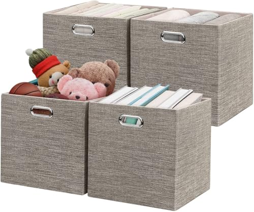 Posprica Storage Bins,11×11 Foldable Storage Cubes Boxes Container Closet Organizer Shelf Cabinet Bookcase,Thick Fabric Drawer Container - 4pcs,Coffee - color: Coffee, size: 11×11×11/4pcs