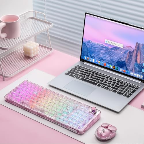 YUNZII X98 QMK/VIA Wireless Mechanical Gaming Keyboard with Knob,Tri-Mode BT5.0/USB-C/2.4GHz Hot Swappable Keyboard,Pre-lubed Switches Gasket Mount RGB Backlit for Wins/Mac (Pink, Crystal Switch) - color: Pink, size: Crystal Switch