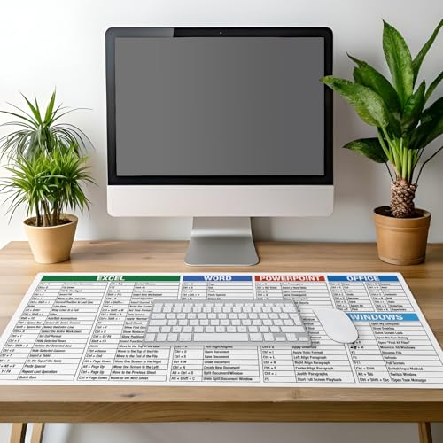 CounterArt Large Waterproof Desk Protector with Office Windows Function Cheat Sheet on White 32” x 16” Made in The USA Desk Mat Office Mat Large Mouse Pad - color: On White