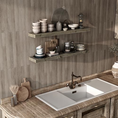 Acovy 48" Unfinished Solid Reclaimed Wood Floating Shelves, Rustic Heavy-Duty Wall Shelves, 8" Deep Floating Shelf for Living Room, Bathroom, Bedroom and Kitchen, Set of 1, Grey - color: Cement Grey, size: 48inches-1P