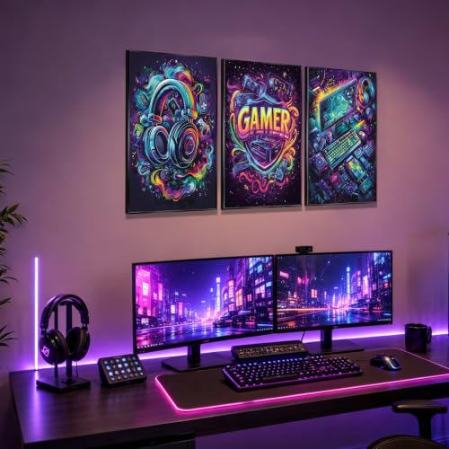 Yolbcdr Gaming Posters Video Game Wall Art Set of 3 Game Room Decor Cool Gaming Sign Pictures Prints Graffiti Gamepad Headphones Canvas Painting Gamer Wall Decor for Boys Bedroom 16x24in Unframed - color: Colorful Gamer, size: 16"x24" Poster