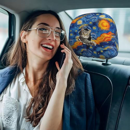 Funny Car Headrest Covers with Art Cat 2pc Blue Sky Head Rest Cover - color: Blue Art Sky
