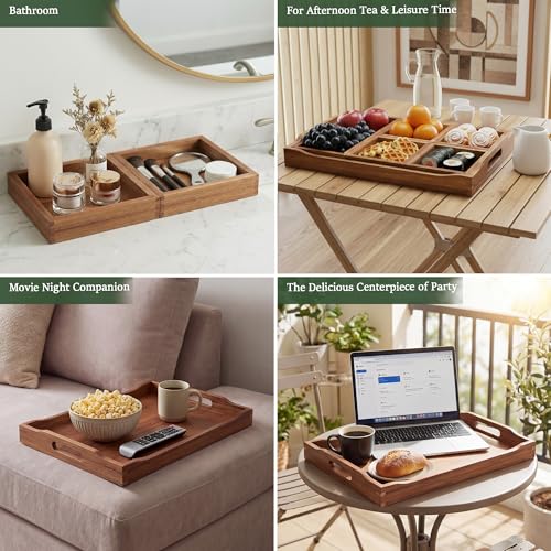 Serving Tray with 5 Removable Snack Boxes,Acacia Wood Snack Tray for Parties and Entertaining, Movie Night, Coffee Table and Charcuterie Serving - color: Snack Tray, size: Snack Tray