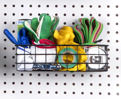 RightArrange Pegboard Basket Size S, Black - Hooks to Any Peg Board - Square Style Wire Shelf Baskets - Organize Tools, Workbench, Accessories, Garage Storage - Wall Organizer Attachments - size: Small