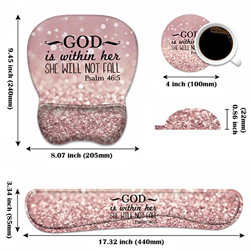 Ergonomic Mouse Pad Wrist Support and Keyboard Wrist Rest Set with Coasters, Non-Slip PU Base, Easy Typing & Pain Relief, Perfect for Home Office Working Studying, Bible Verse Psalm 46:5 - color: Bible Verse Psalm 46:5