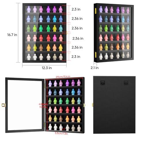 TJ.MOREE 6 Tier Minifigure Display Case for Collectibles, Mini Figure Display Case Wall Mount, 12.3 x 16.7 inches, Gift for Collectors, Black - color: Black-6-tier