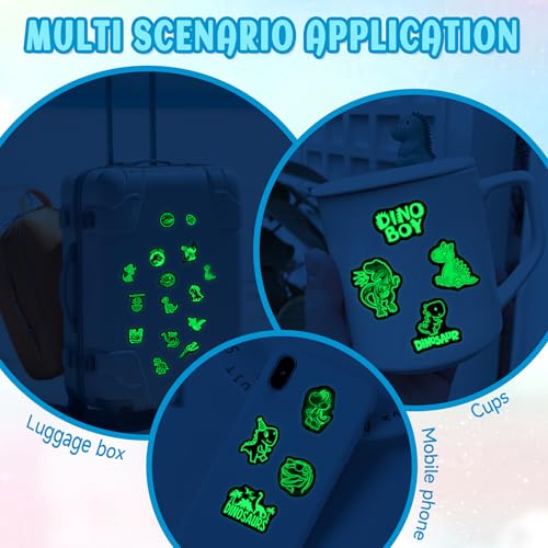 Glow in The Dark Neon Dinosaur Water Bottle Stickers for Kids,70 Pcs Dino Waterproof Vinyl Laptop Decals, Teens Girls Boys Adults Phone Case Skateboard Luggage Decor - color: Luminescent-445ksxx