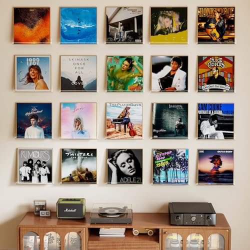 Laurensory 20 Pack Vinyl Record Shelf Wall Mount Shelves, 12 inch Clear Acrylic Vinyl Record Holder Display, Floating Shelves for Wall Decor, Magazine Rack, Kids Bookshelf, for Bedroom, Living Room - color: Clear, size: 20 Pack