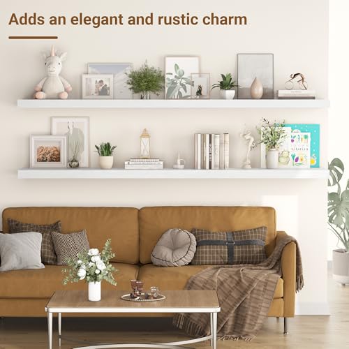 55 Inch Floating Shelves, 12 Inch Deep Floating Shelves for Wall, Extra Deeper & Thicker Wooden Wall Shelf with Invisible Brackets, Shelf for Bedroom Living Room Home Decor(White, Set of 2) - color: White, size: 55"W x 12"D x 2"H, Set of 2