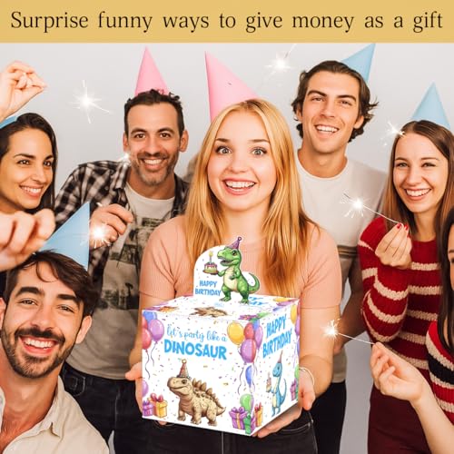 Dinosaur Birthday Money Gift Boxes for Cash, Dino Birthday Money Pull Box for Boys Girls - color: Colourful