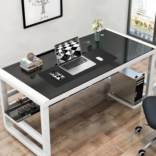 AFIING Black Desk Mat 31.5" x 12", Leather Desk Pad | Waterproof PU Leather, Non-Slip Rubber Base, Desk Protector, Office & Home - color: Pureblack