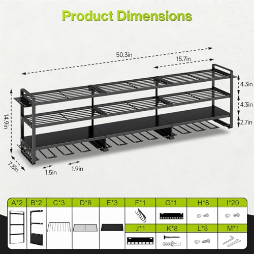 49" Heavy Duty Wall Mount Power Tool Organizer, 4-Tier Storage Rack with 12 Drill Holders & Battery Shelves, 600LBS Capacity for Garage Workshop - color: Without charging station, size: 4 Layer/12 Tool Holder