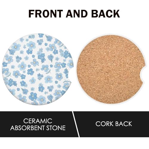 Cute Flowers Car Coasters Set of 2 for Cup Holder 2.63" Absorbent Ceramic Cup Coaster Non-Slip Cork Base Drink Coasters with Finger Notch Car Accessories Interior for Women Men - color: Cute Flowers