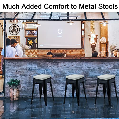 BUYUE Enhanced Anti-Slip Magnetic Bar Stool Cushion 1 Piece, Luxury PU Leather Waterproof Small Seat Cushion for Café Bistro Stackable Metal Stool (Square, Light Gray, 1) - color: Light Gray, style: Square-1 Pcs