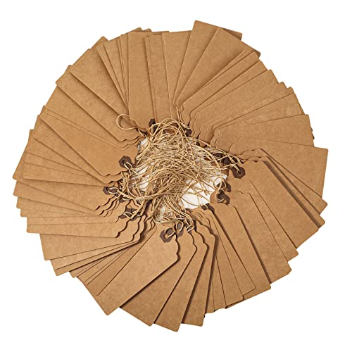 Outus 60 Pcs 4 3/4-in x 2 3/8-in Blank Large Paper Gift Tags with String and Reinforced Eyelet Wire Writable Price Tags Shipping Labels Inventory Labels(Brown) - color: Brown, size: Solid Style