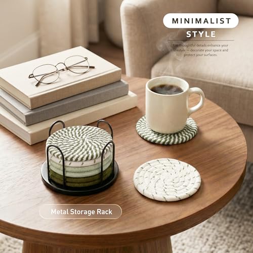 Lazebox Coasters Set of 8 for Drinks, 4 Inch Large Coasters for Coffee Table, Tabletop Protection for Hot & Cold Drinks, Versatile Coasters for Home Decor, Non-Slip & Easy to Clean, Olive Green - color: Olive Green