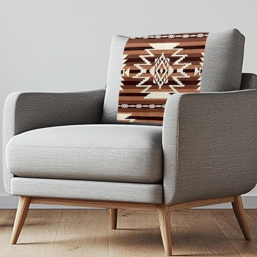 Brown Sofa Headrest Covers Recliner Headrest Protector Cover Aztec Wrinkle Resistant Recliner Couch Head Rest Covers Protector for Sofa Couch 2 Pcs - color: Brown Aztec