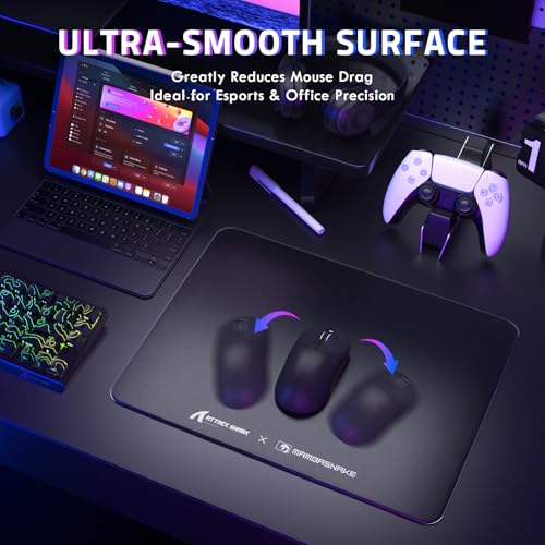 ATTACK SHARK CM05SE Glass Gaming Mouse Pad for FPS & Esports, Nano-Etched Tempered Glass Surface,Ultra-Smooth Low Friction Hard Mousepad,Waterproof Large Desk Mouse Mat for PC Setup,Black - color: Black White