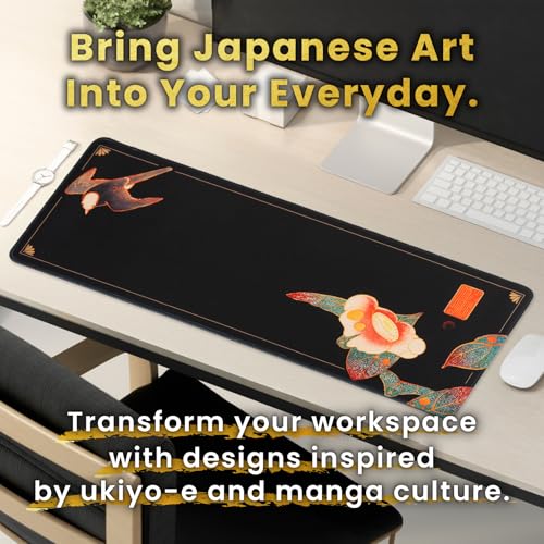 BELLEMOND Japanese Art Desk Mat | Large 31.5x11.8in Anime Mouse Pad for Keyboard & Mouse | Non-Slip Base, Water-Repellent | Original Japanese Design | Camellia Silence - color: Camellia Silence