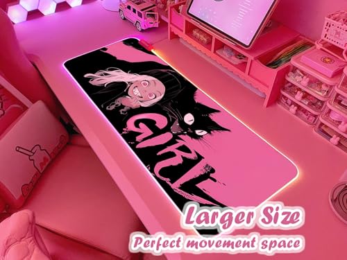 JMIYAV Pink RGB Gaming Mouse Pad 31.5x12 Inch PC XL Large Extended Glowing Led Light Up Desk Pad Non-Slip Rubber Base Computer Cute Mousepad Mat Desk Accessories Gaming Setup Dream Girl - color: Dream Girl