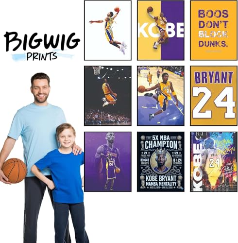 BigWig Prints Kobe Bryant Poster - Kobe Poster, Bryant Wall Art For Bedroom, Lakers Basketball Art For Boys Room Decor, Sports Gifts, Legendary Basketball Player Wall Decor - Unframed Set Of 9 (8x10) - color: Kobe Bryant 2