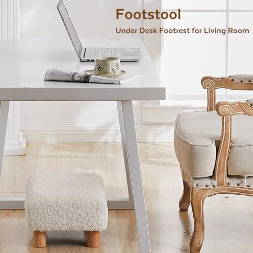 Small Foot Stool Ottoman, Sherpa Footstool Ottoman Foot Rest for Couch, Rectangle Footstools and Ottomans Small for Living Room, Entryway and Bedroom (White) - color: Sherpa White