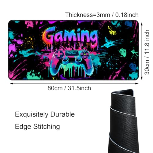 Gaming Mouse Pad, X-Large Waterproof Blacklight Colorful Splatter Art Game Controller Non-Slip Rubber Base Mousemat, Glow in the Dark Desk Mat for Office Home - 31.5 x 11.8 inches - color: Gamer A