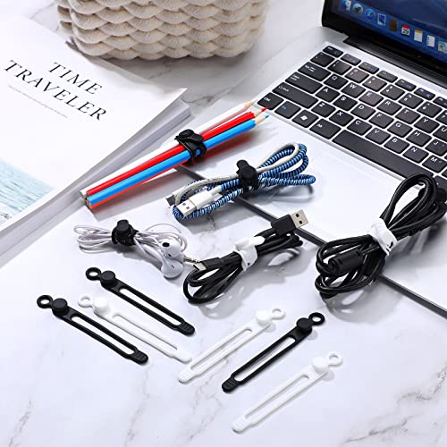 Nuanchu 40 Pcs Silicone Cable Ties Reusable Holder Adjustable Straps Multipurpose Charging Cable Organizer for Fastening Charging Cords Wires(4.17 Inch,Black, Gray) - color: Black, Gray, size: 4.17 Inch