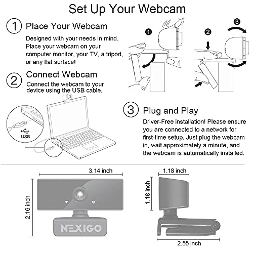 NexiGo N660 1080P Business Webcam, Dual Microphone & Privacy Cover, USB FHD Web Computer Camera, Plug and Play, for Zoom/Skype/Teams/Webex, Laptop MAC PC Desktop - style: Webcam w/o Light