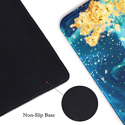 iCasso Extended Gaming Mouse Pad (35.4x15.7 in), Large Non-Slip Rubber Base Mousepad with Stitched Edges, Waterproof Keyboard Mouse Mat Desk Pad for Work, Game, Office, Home - Blue Marble - XXL - color: Blue Marble