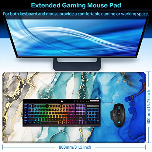 Canjoy Gaming Mouse Pad, Large Extended Mouse Pad Big Computer Mousepad for Home Office Gaming Work 31.5x15.7inch - color: Blue Green Marble