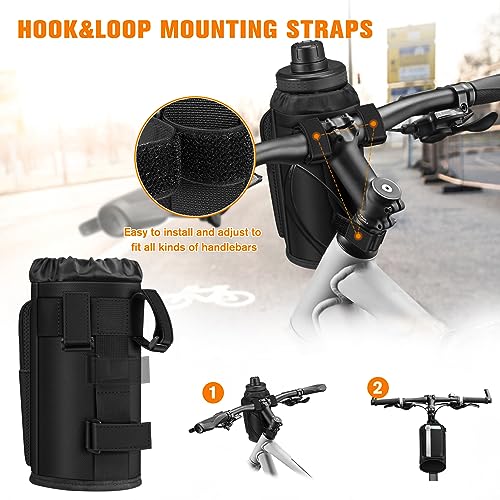 FINPAC Cup Holder for Bike, Universal Water Bottle Holder with Phone Pockets for Stroller Walker Golf Cart Rollator and Scooter, Outdoor, Biking - Black - color: Black