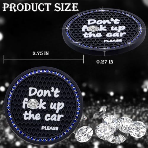2PCS Bling Crystal Rhinestone Cup Holder Coaster – 2.75 Inch Anti-Slip Auto Insert Cup Coaster – Sparkling Interior Decor Accessories for Cars & Vehicles (Black & Blue) - color: Alphabet Black & Blue, size: 2 pcs