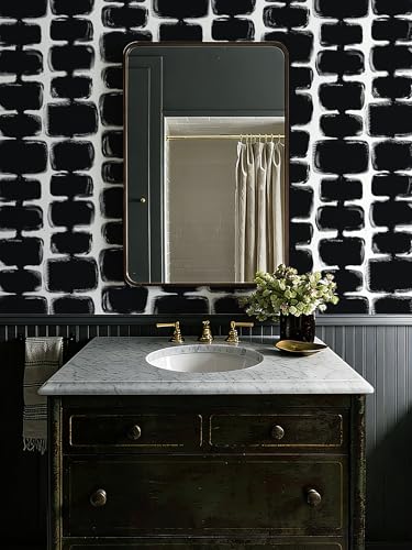 Safiyya 17.3"x197" Peel and Stick Wallpaper Black and White Contact Paper Mid Century Modern Abstract Geometric Wall Paper Self Adhesive Removable Wallpaper for Bathroom and Bedroom Vinyl - color: Black/White, size: 17.3" x 197"