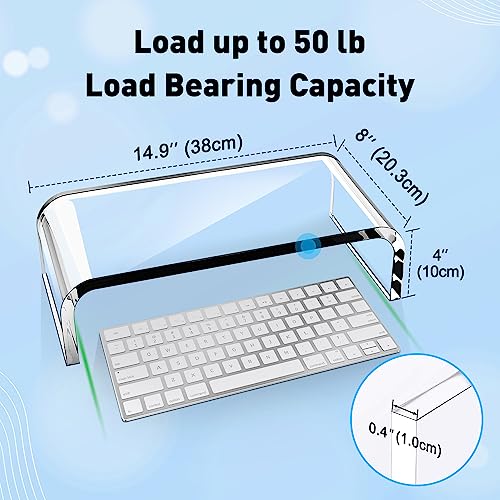 AboveTEK Acrylic Monitor Stand – Clear Monitor Riser & Computer Desk Stand, Premium Acrylic Laptop Stand for Home Office, PC TV Stand with Keyboard Storage Heavy Duty Desk Riser