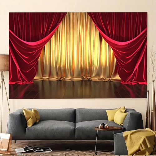 3D Rendering Theater Stage Theme Photography Backdrops Golden and Red Curtains Photo Studio Props Vinyl Background for Wedding Birthday Party Decoration Banner 6x4ft - size: 6x4FT(180CM X 120CM)