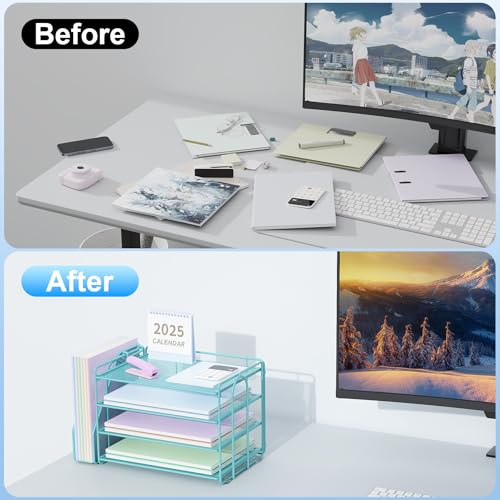 Spacrea Desk Organizers and Accessories, Paper Organizer for Desk with File organizer, Desk Accessories & Workspace Organizers for Office Supplies (Blue) - color: Blue