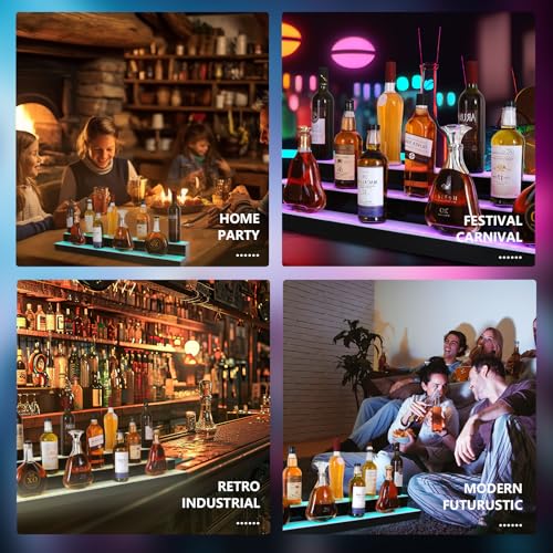 Led Lighted Liquor Bottle Display Shelf, 30 Inch 2 Tier Whiskey Rack, Support USB, Bar Stand with RF Remote & App Control, Illuminated Acrylic Lighting Shelves for Home Bar, Party - size: 30" 2 step