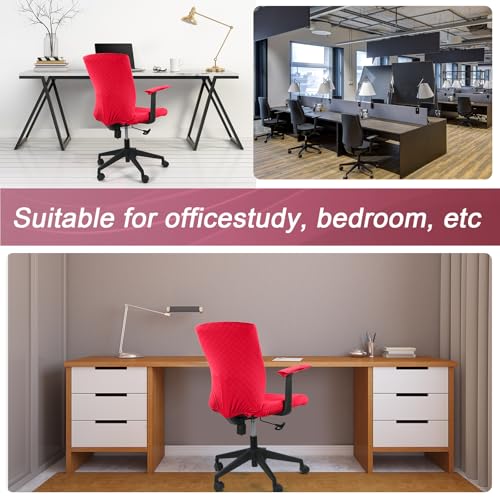 Tallew 4 Pcs Office Chair Covers Set Computer Universal Protective Stretchable Chair Seat Covers Desk Armrest Slipcovers Pads Office Cushion Backrest for Rotating(Red) - color: Red