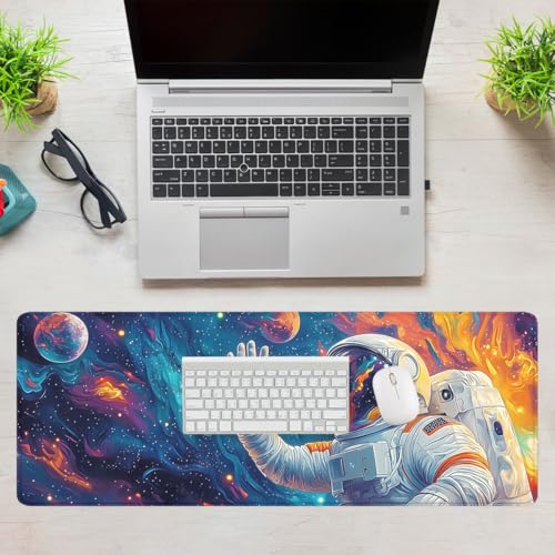 Cosmic Astronaut Gaming Mouse Pad Colorful Galaxy Art Large Gaming Mouse Mat with Stitched Edges,Non-Slip Waterproof Rubber Base Office Computer Keyboard Laptop 31.5"x11.8" - color: Cosmic Astronaut, size: 31.5L x 11.8W inches