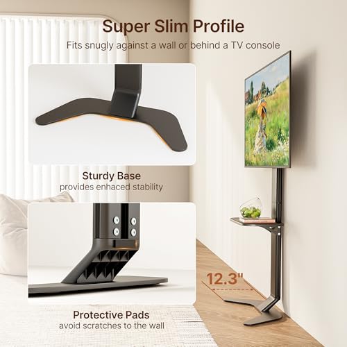 Ultra Slim Floor TV Stand for 37–86 Inch TVs, Modern Curved Base with Shelf, Adjustable Height & Tilt, Space-Saving Design with Cable Management, Fits VESA 600x400mm, Black - color: Black, size: Basic - 51.5" H