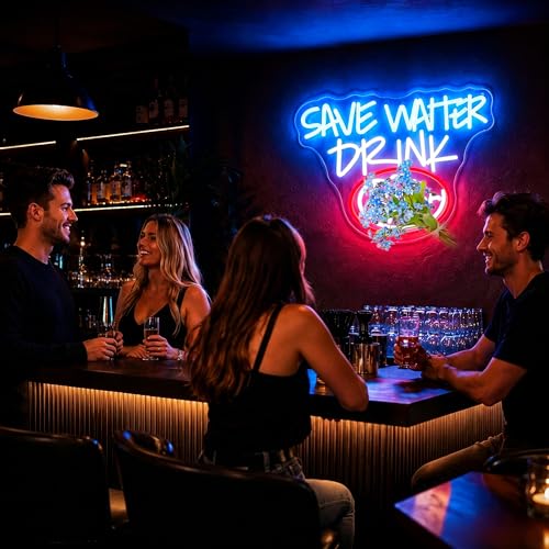 Neon Sign, Save Water Drink Neon Signs for Wall Decor LED Light up Signs Home Decor for Bars, Restaurant, Cafe, Man Cave, Party, Club, Pub Decoration Christmas Halloween Easter Gift - color: G-Save Water